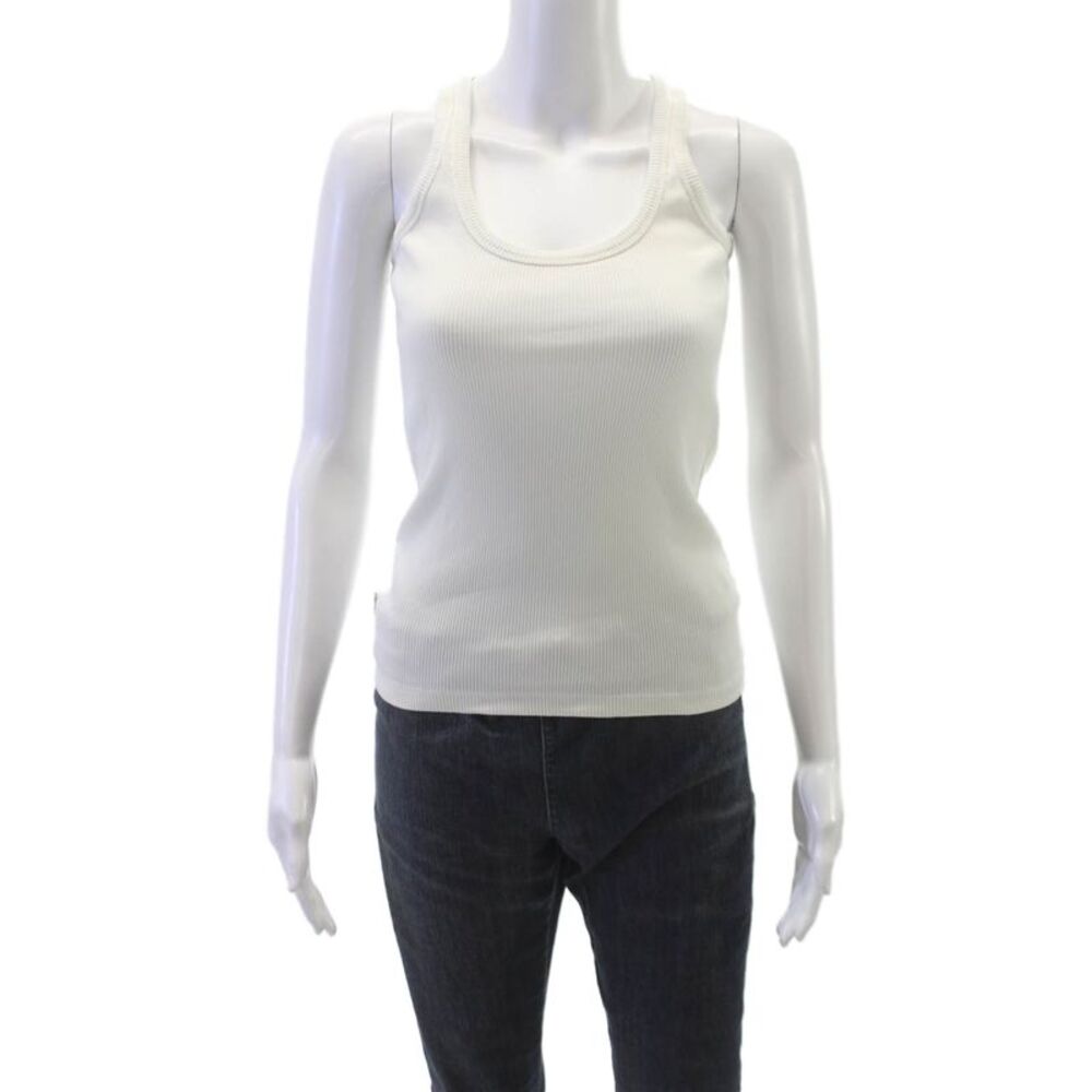 Mikuta Women Basic Tank Ivory Scoop Neck Sleeveless Cotton Size XS